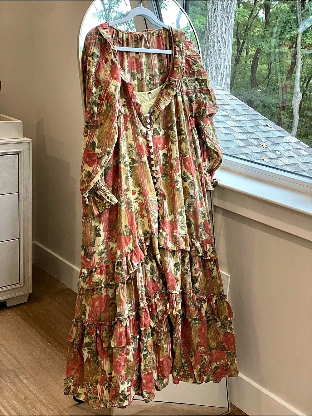 Free People Floral Long Sleeve Maxi Dress Red, Orange & Green Size Small NWOT